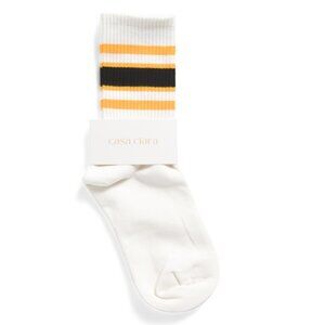 CASA CLARA Ivory Rugby Varsity Stripe Crew Cut Socks